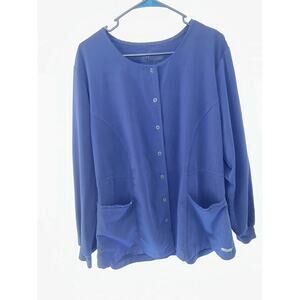 Greys Anatomy Signature Scrub Warm Up Jacket Womens XL Blue Snap Front Stretch